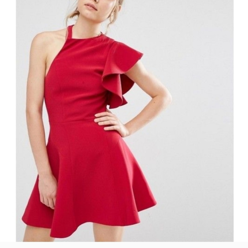 BRAND NEW C/MEO Collective RED RUFFLE COCKTAIL Heart Commands DRESS SZ S$330